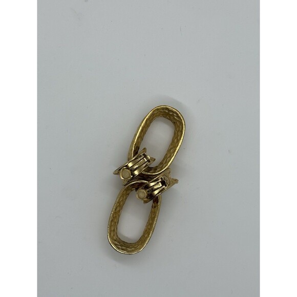 Vintage Textured Gold Tone Givenchy Logo Runway Statement Earrings Oval Hoops - Picture 4 of 7